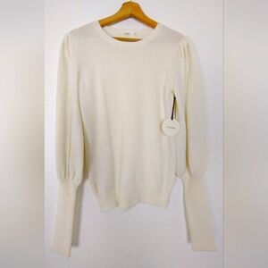 NEW TULAROSA Ivory Puff Sleeve Crew Neck Knit Sweater Size Small